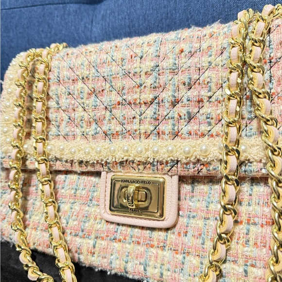 Karl Lagerfeld Cream Gold Quilted Shoulder Bag sling bag amazing bag - Picture 4 of 12